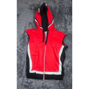 Champion Reverse Weave Red Black White Sleeveless Hoodie Vest Heart Logo Size M